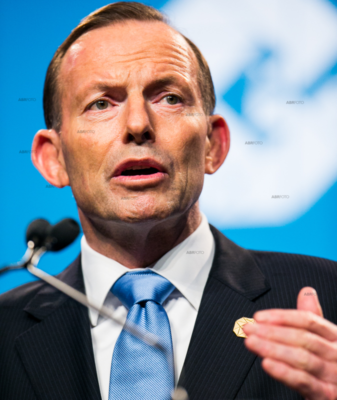 Australian Prime Minster Tony Abbott speaks during his final press conference at the Brisbane Convention and Exhibition Centre in Brisbane at the conclusion of the g20 Leaders Summit.  (c) Asanka Brendon Ratnayake all right reserved