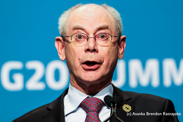 President of the European Council Herman Van Rompuy makes an expression during a Joint EU Presidential media briefing at the G20 Leader's summit at the Brisbane Convention and Exhibition Centre in Brisbane.  (c) Asanka Brendon Ratnayake all right reserved