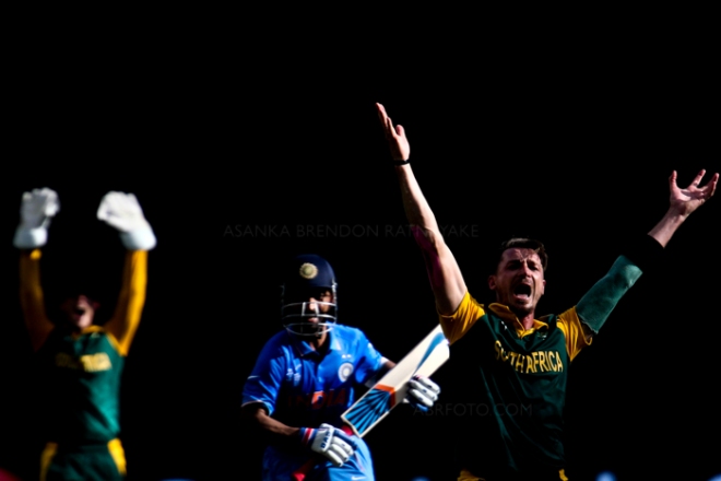 Dale Steyn appeals an LBW decision to get the wicket of Ajinkya Rahane during the 2015 ICC Cricket World Cup Pool B group match between South Africa V India at Melbourne Cricket Ground. Photo Asanka Brendon Ratnayake